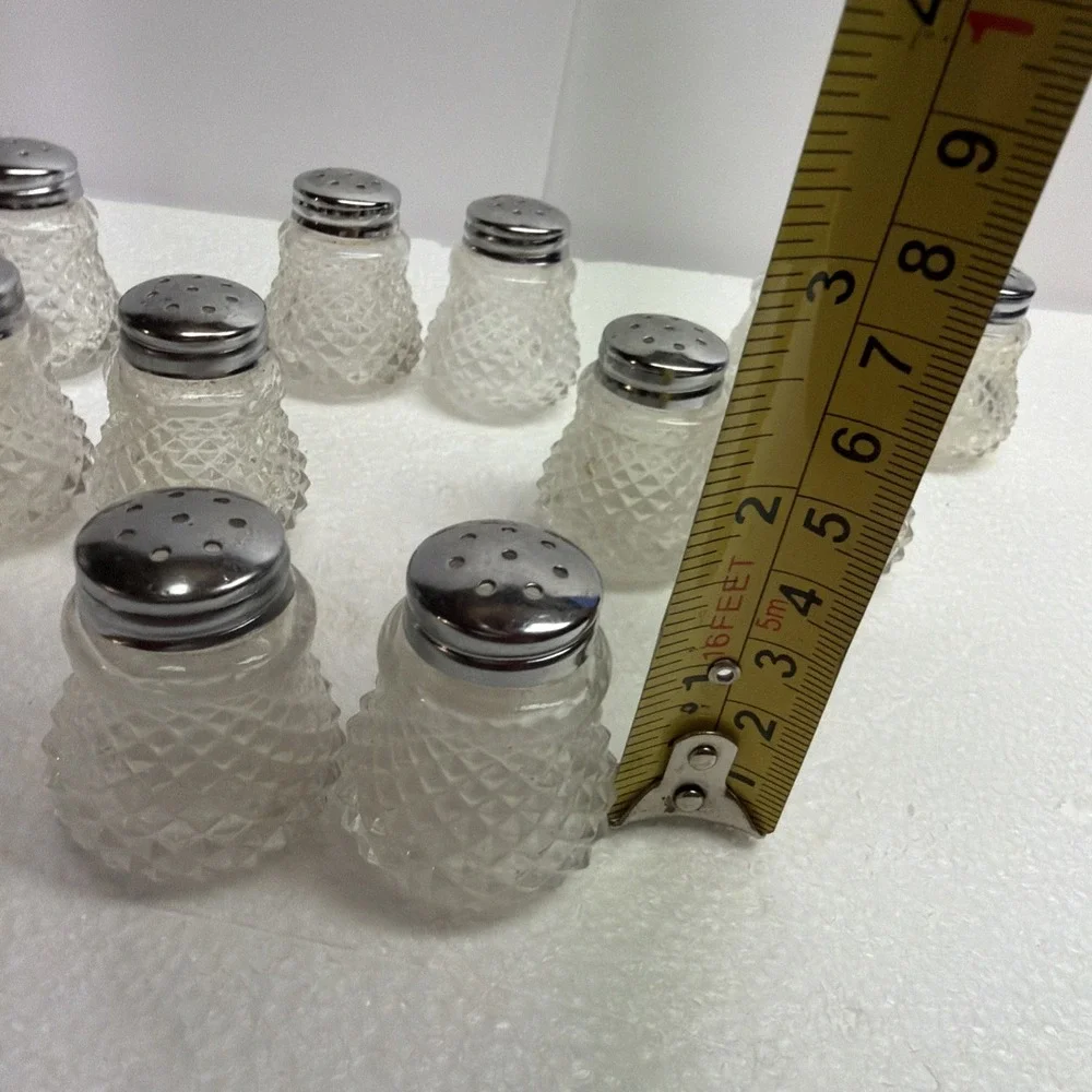 12 - Vintage Miniature Salt Pepper Shaker, Silver Plated Glass Honeycomb Style